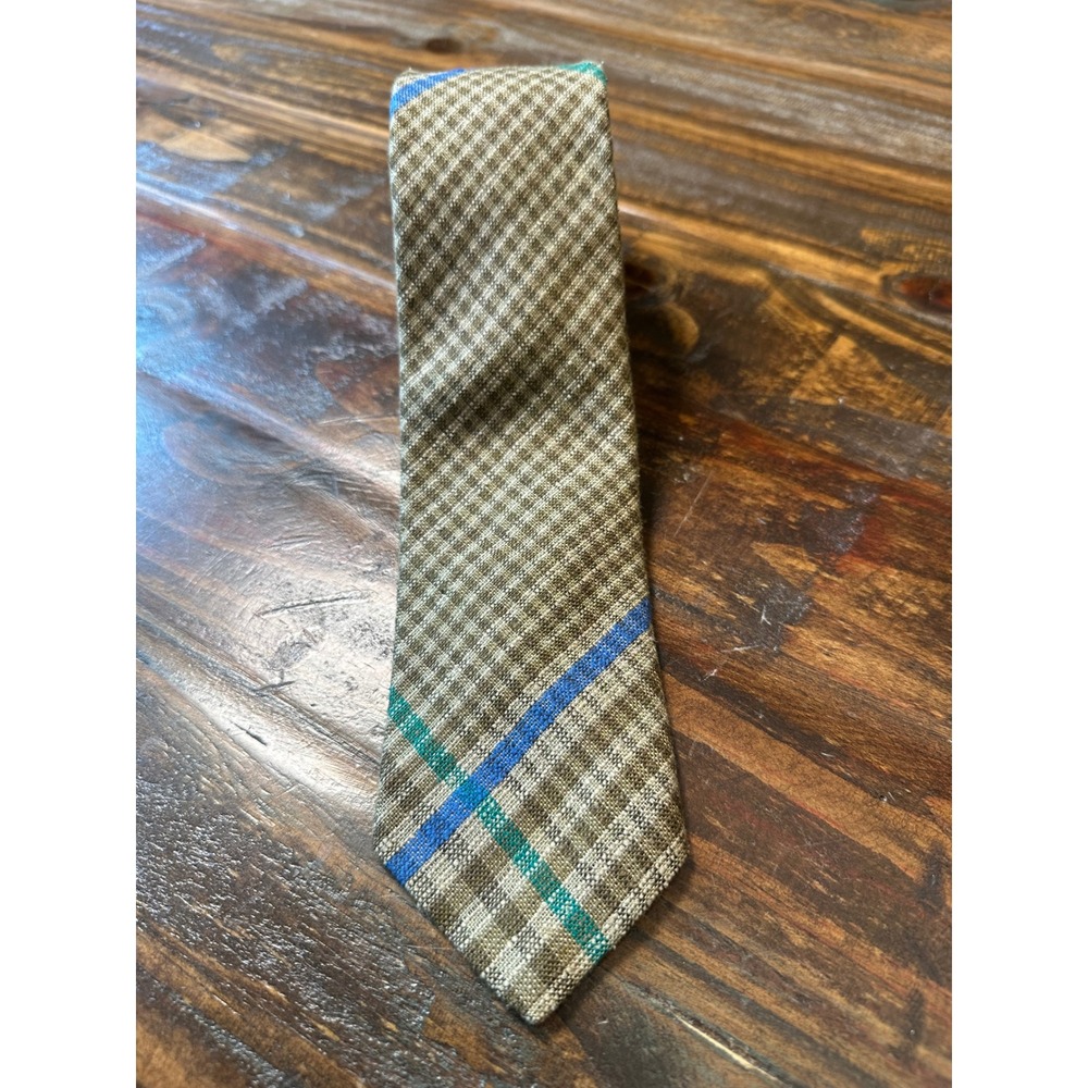 Polo Ralph Lauren Brown Plaid Linen Silk Striped Tie RN 41381 Mens Classic Width